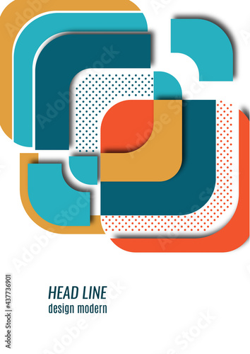 Cut squares with rounded corners and shadow, many dots. Bright geometric design for creative advertising, poster or brochure in trendy style. Vector