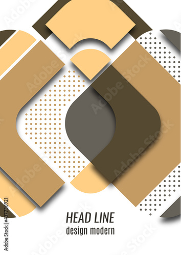 Cut squares with rounded corners and shadow, many dots. Bright geometric design for creative advertising, poster or brochure in trendy style. Vector