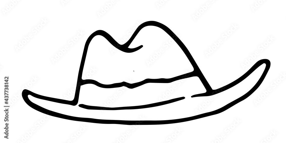 Vector isolated element men's hat black outline on white background. hand-drawn sketch style men's hat with recess at the top for label, packaging, signboard design template Vector isolated element men's hat black outline on white background. hand-drawn sketch style men's hat with recess at the top for label, packaging, signboard design template