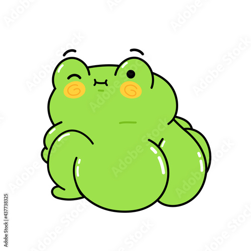 Cute funny frog with big buttock. Vector hand drawn cartoon kawaii character illustration sticker set. Funny cartoon toad frog mascot character print for t-shirt, poster, card concept