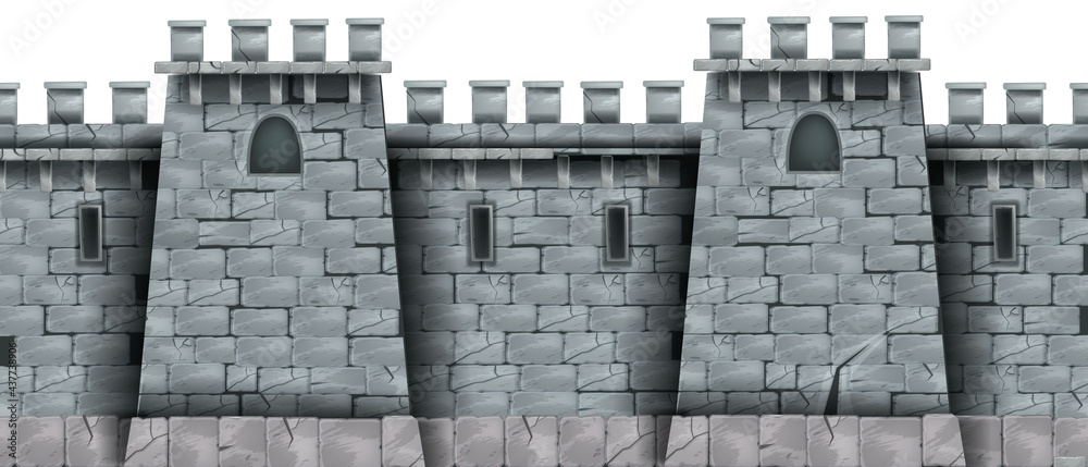 Photo & Art Print Stone castle wall background, vector seamless brick medieval tower texture, rock city fortification building, Oleksandra paper-castle-template-pdf