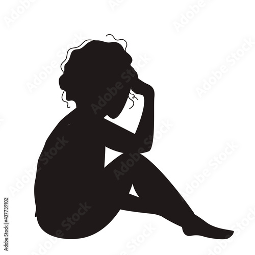 Sitting woman black silhouette. Vector flat illustration.