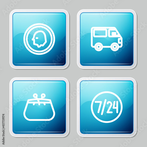 Set line Coin money, Delivery cargo truck vehicle, Wallet and Clock 24 hours icon. Vector © vector_v