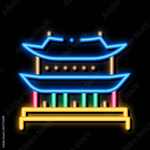 Korean Building neon light sign vector. Glowing bright icon Korean Building sign. transparent symbol illustration