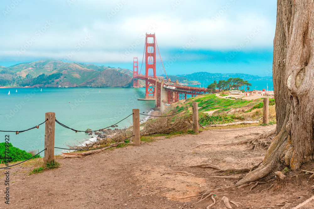 Amazing landscape with Golden Gate Bridge on a sunny summer day, postcard view in San Francisco Amazing landscape with Golden Gate Bridge on a sunny summer day, postcard view in San Francisco