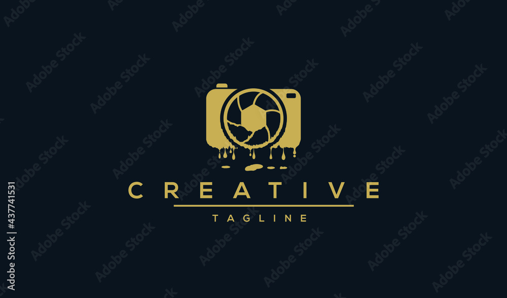 Golden liquid water dripping camera vector logo Golden liquid water dripping camera vector logo