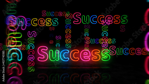 Success symbol neon light 3d illustration