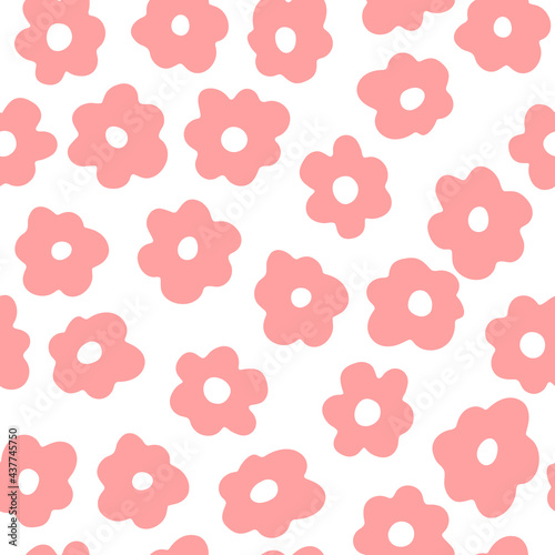 Vector seamless pattern with hand drawn abstract flower on white background. Cute doodle illustration