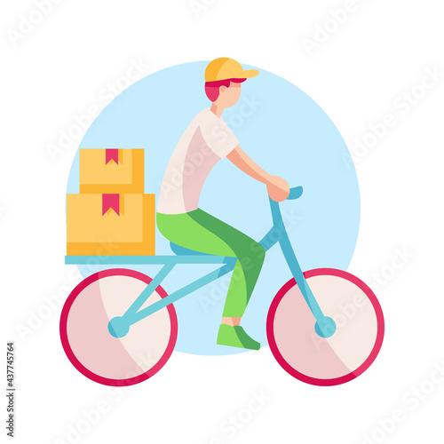 Isolated delivery guy with a package on a bicycle Vector illustration