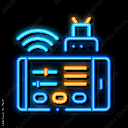 Phone Control neon light sign vector. Glowing bright icon Phone Control sign. transparent symbol illustration