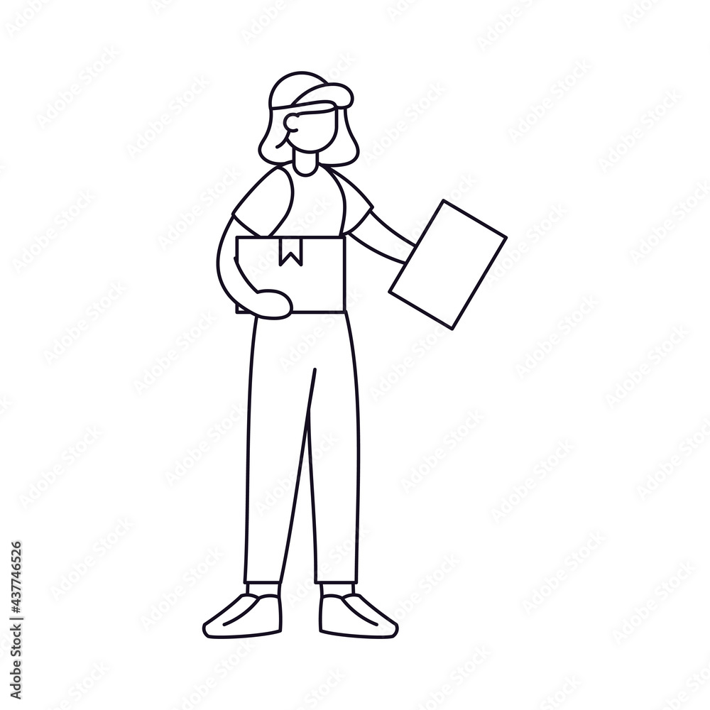 Isolated delivery girl with a package Vector illustration