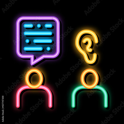 Speak And Listen neon light sign vector. Glowing bright icon Speak And Listen sign. transparent symbol illustration