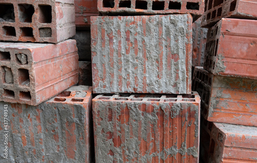 Red blocks lined up miserably on the other. Copy space photo