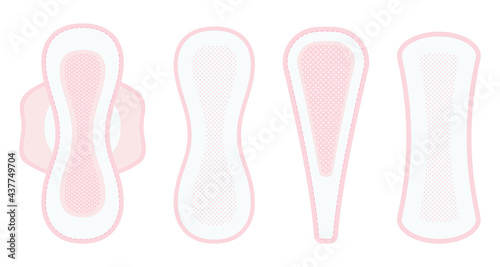 Feminine hygienic pads. Set of vector icons isolated on white background. Feminine sanitary pads of various sizes. Personal hygiene items in flat style.