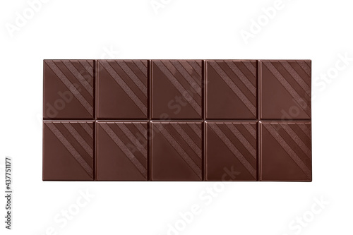 Bar of bitter chocolate isolated on a white background