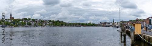 panorama view of the harbor and city of Flensburg in northern Germany
