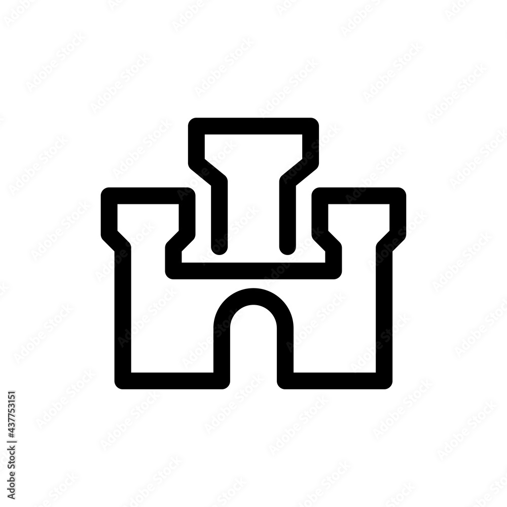 Castle icon. Black contour linear silhouette. Front view. Vector simple flat graphic illustration. The isolated object on a white background. Isolate. Castle icon. Black contour linear silhouette. Front view. Vector simple flat graphic illustration. The isolated object on a white background. Isolate.