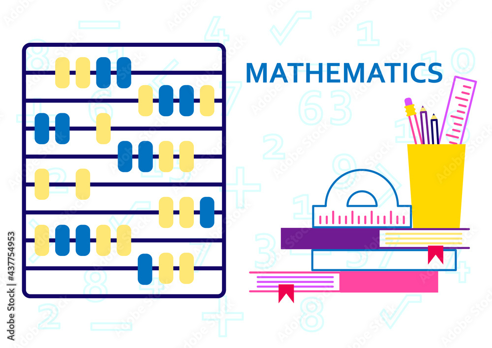 Mathematics vector illustration. Flat education concept. Learning math in school or university. Arithmetic knowledge symbols collection set.