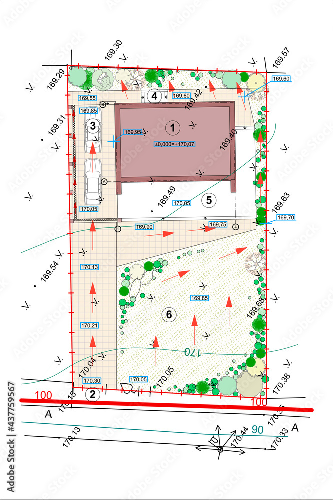 Master plan of a private house and its adjacent territory. Vector Stock ...