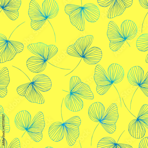  contour watercolor leaves with gradient vector seamless pattern. background for fabrics, prints, packaging and postcards