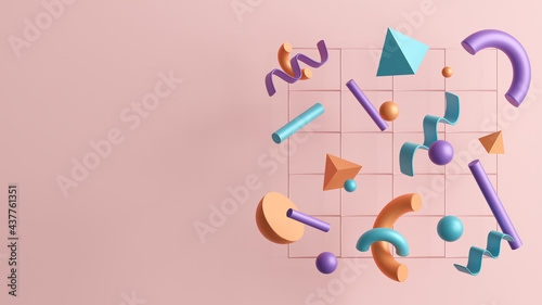 3D illustration of abstract shapes and an empty space for a content.