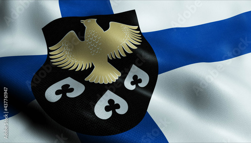 3D Waving Finland City Flag of Kiuruvesi Closeup View photo