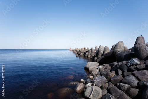 Breakwater on Beloye lake. the concept of protection and safety. photo