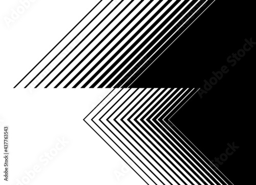 Modern smooth transition from black to white with thin broken lines. Black and white striped background