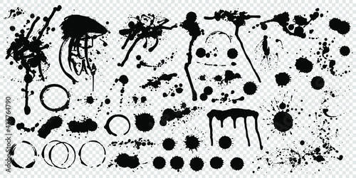 Ink Blots and Drops. Collection of black paint splashes. Vector illustration