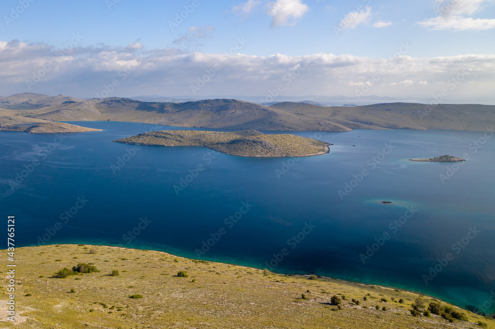Amazing Kornati Islands national park panoramic aerial view, landscape of Dalmatia Croatia Piskera