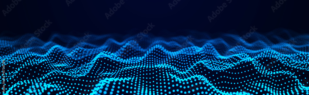 Abstract blue background of points. Wave of particles. Network. Cyber structure. Big data stream. 3d rendering Abstract blue background of points. Wave of particles. Network. Cyber structure. Big data stream. 3d rendering