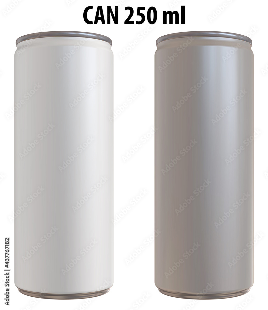 3D rendering - High resolution image of CAN 250ml, white and silver, isolated on white background, high quality details, print ready for large format 3D rendering - High resolution image of CAN 250ml, white and silver, isolated on white background, high quality details, print ready for large format