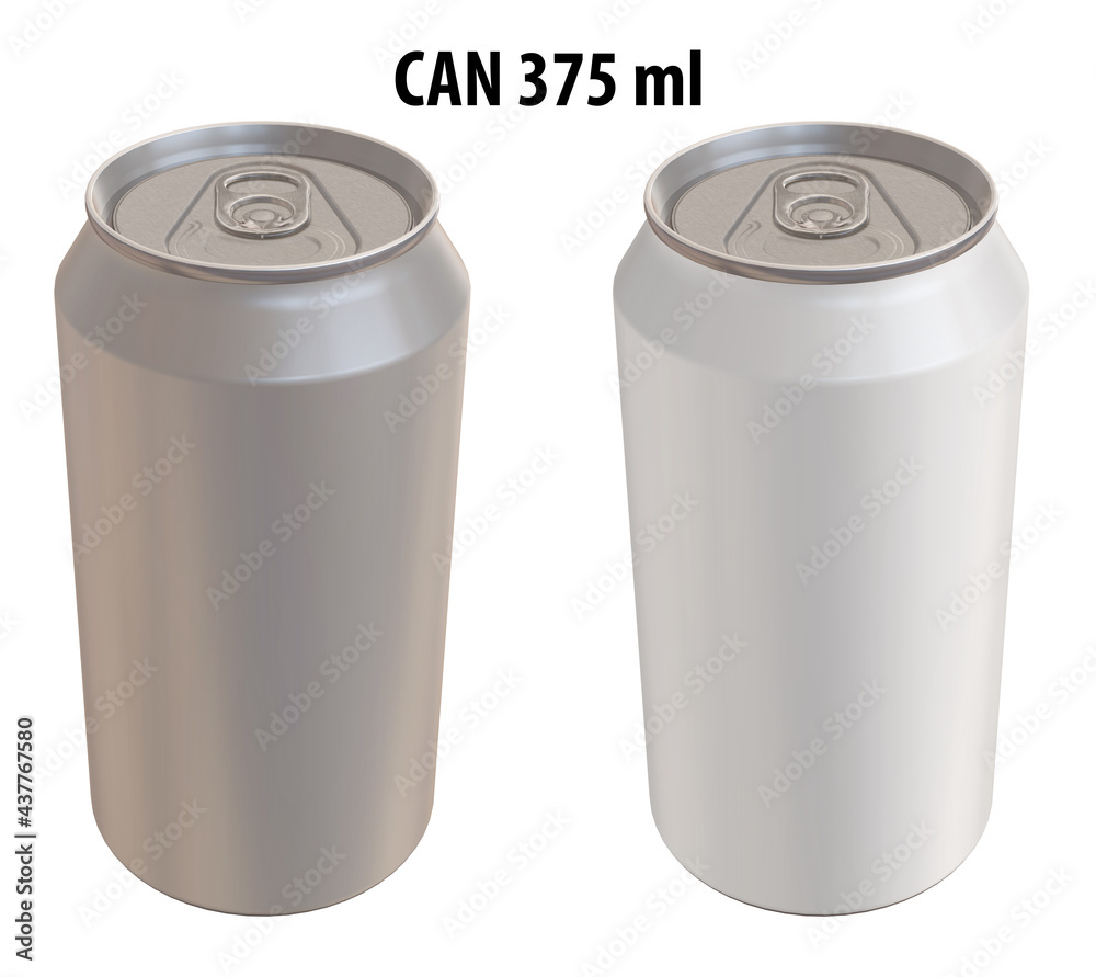 3D rendering - High resolution image of CAN 375ml, white and silver, isolated on white background, high quality details, print ready for large format 3D rendering - High resolution image of CAN 375ml, white and silver, isolated on white background, high quality details, print ready for large format