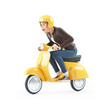3d cartoon man riding a scooter