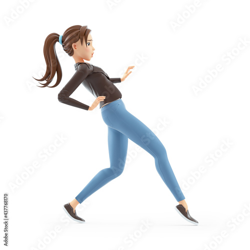 3d cartoon woman walking on tiptoe photo