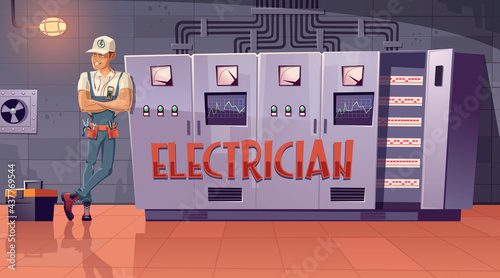 Electrician in the workplace stock illustration