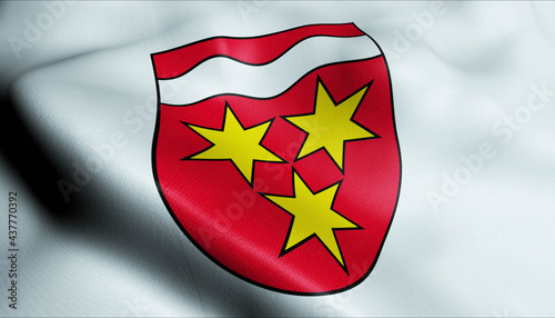 3D Waving Switzerland Region Flag of Birsfelden Closeup View photo