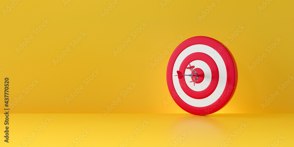 Bullseye on yellow background, dark and target. marketing goal concept.