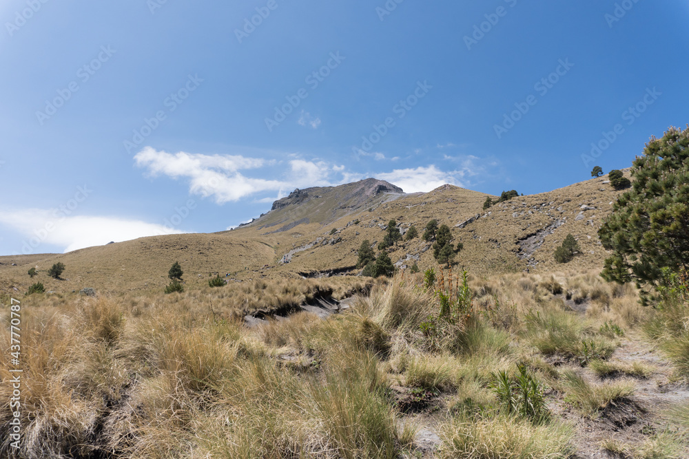Natural view of the sloppy terrain of the Malinche Volcano in Mexico under a clear sky Natural view of the sloppy terrain of the Malinche Volcano in Mexico under a clear sky