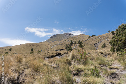 Natural view of the sloppy terrain of the Malinche Volcano in Mexico under a clear sky