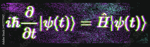 Position-space Schrodinger equation for a single nonrelativistic particle in one dimension. Conceptual illustration of the particle field in pixel art style.