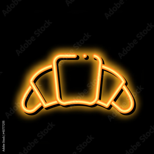 Croissant Delicious Snack neon light sign vector. Glowing bright icon Fresh Traditional French Croissant Morning Baked Dessert sign. transparent symbol illustration