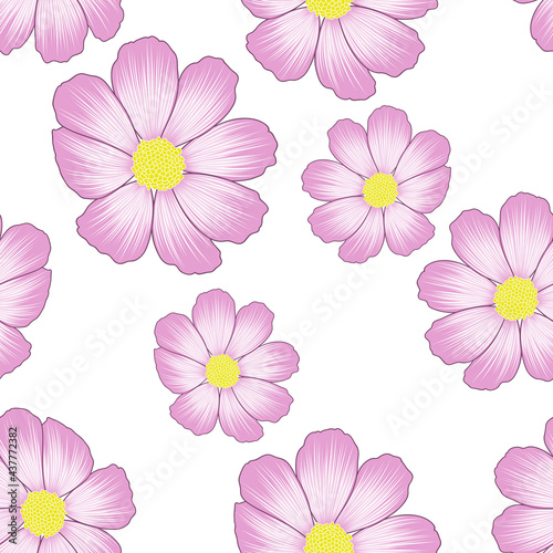 Seamless floral pattern with cosmos flowers. © KatyArtDesign
