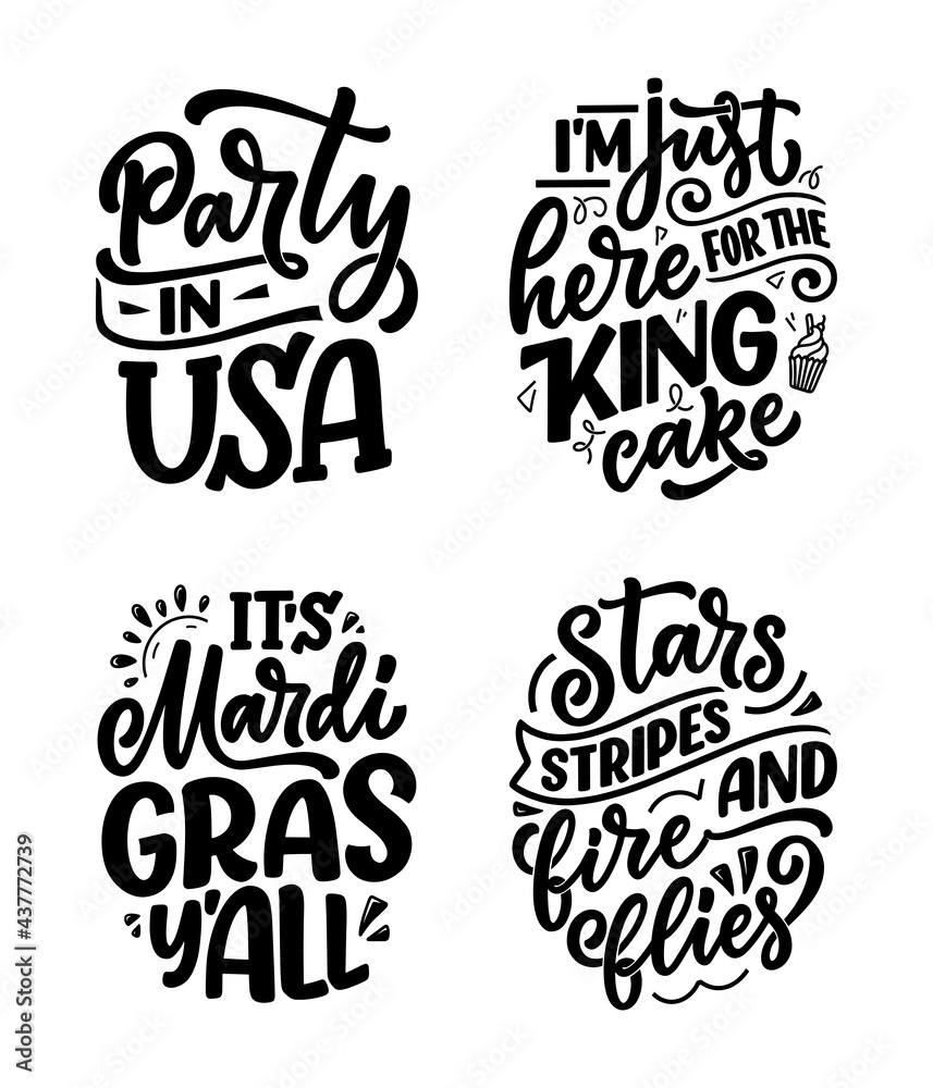 Set with funny hand drawn lettering quotes about Mardi Gras. Cool phrases for print and poster design. Inspirational slogans. Vector Set with funny hand drawn lettering quotes about Mardi Gras. Cool phrases for print and poster design. Inspirational slogans. Vector