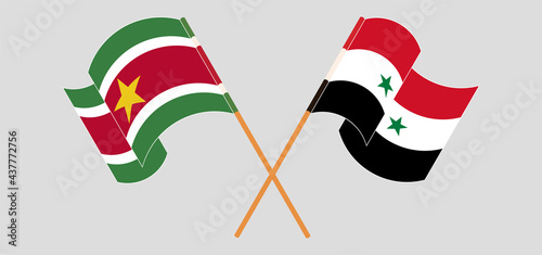 Crossed flags of Suriname and Syria. Official colors. Correct proportion