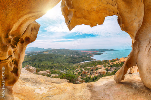 Fantastic view on Palau from popular travel destination Bear Rock (Roccia dell’Orso).