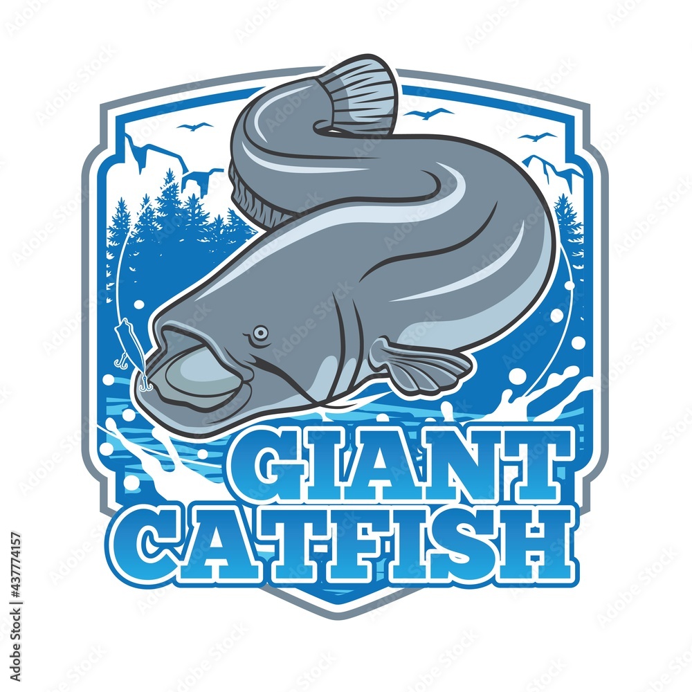 Giant Catfish Logo Design Stock Vector