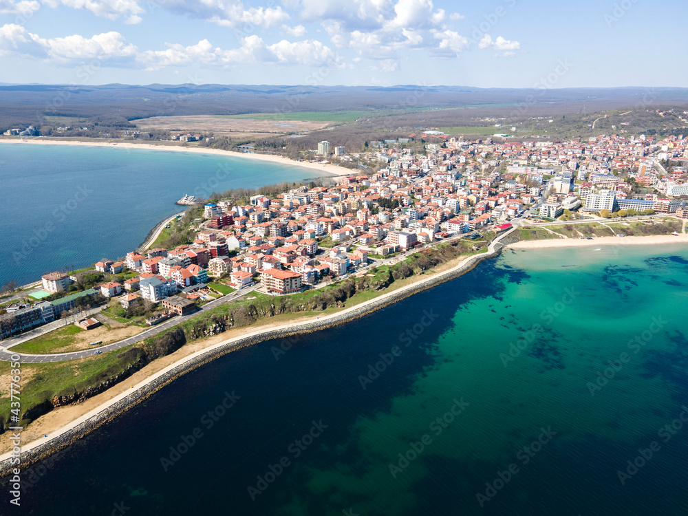 Amazing Aerial view of town of Primorsko, Bulgaria
