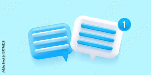 3D Chat bubble talk icons design with notification, isolated on blue background. Group chat icon. Vector illustration.