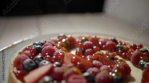amazing berry cake closeup gimbal shot